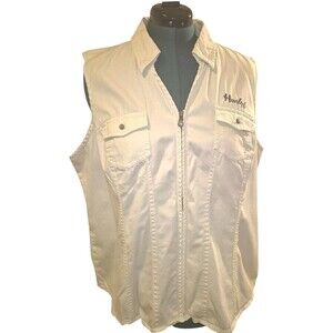 Harley Davidson Vest Womens White Canvas Embroidered Rhinestone Womens size 1W